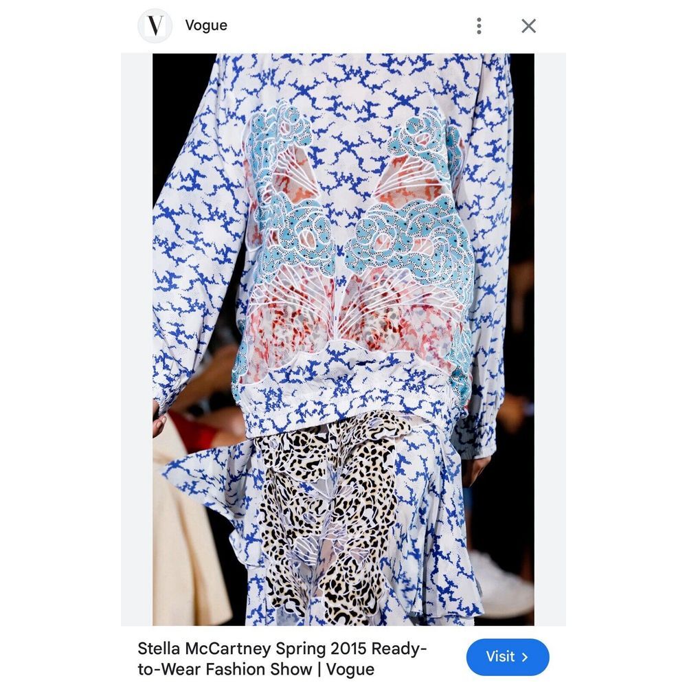Stella McCartney Spring 2015 Runway EU 42‎ (12) Blue Silk Print Top Resort Sheer